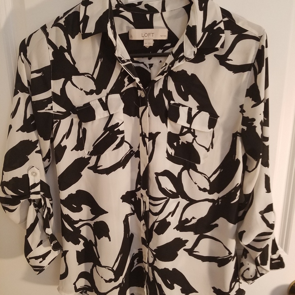 Black and White Floral Blouse